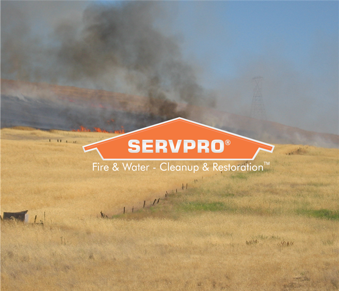 field of dry grass on fire with smoke going into the sky